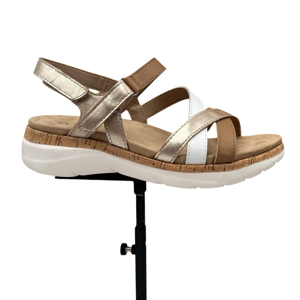 Earth Rosie Womens Arch Support Leather Sandals Size 7 Wide Gold White Tan